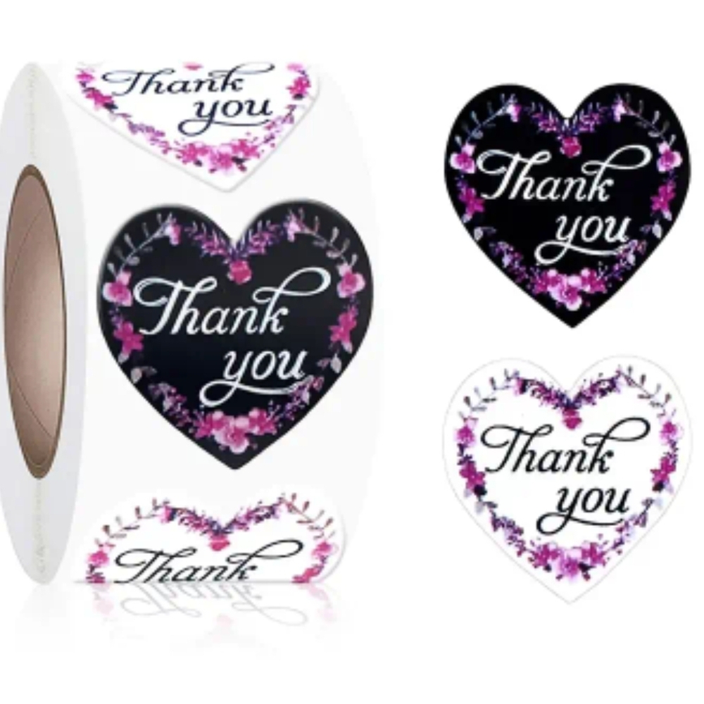 500 Count Heart-Shaped Thank You Stickers New